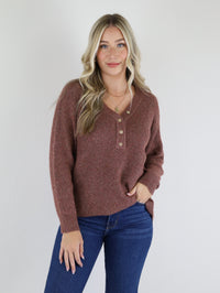 Jeannie Button Front Loose Weave Sweater - Maroon