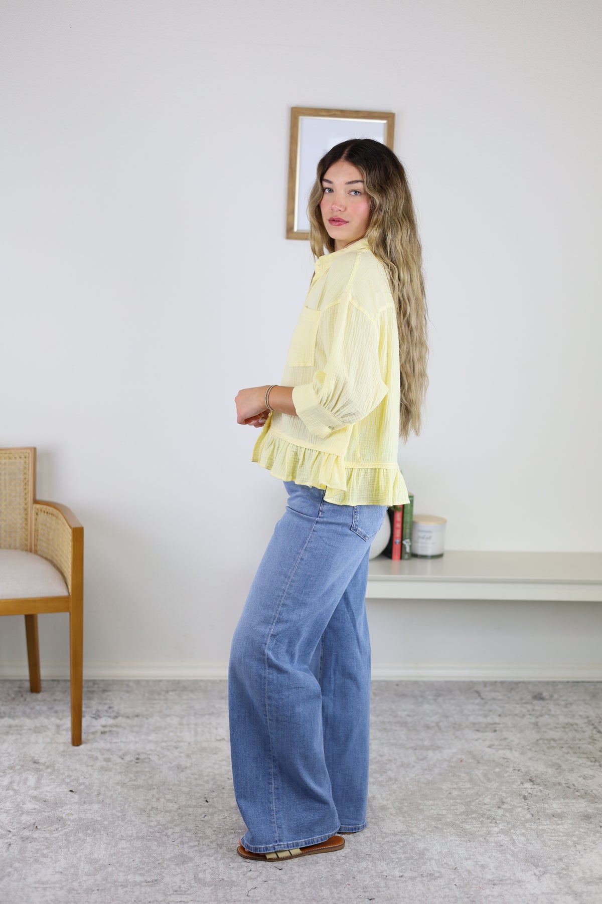 Yellie Detail Ruffle Hem Shirt