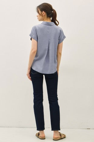 Silky blue button up blouse for women – Adriana Button Up Blouse from Glitz Fine Clothing, Turlock CA