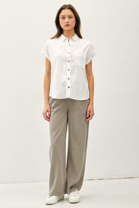 Ivory Adriana Button Up Blouse with chest pocket and metallic buttons – Glitz Fine Clothing boutique