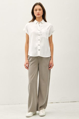 Ivory Adriana Button Up Blouse with chest pocket and metallic buttons – Glitz Fine Clothing boutique
