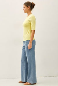 Stella wide leg pant med wash with drawstring elastic waist
