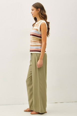 Buttery-soft wide leg pull-on pants in olive green – women's boutique pants