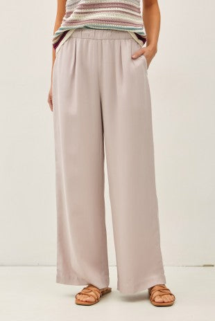 Brenda Wide Leg Pant in pebble grey – women's pull-on wide leg pants with elastic waist | Glitz Fine Clothing