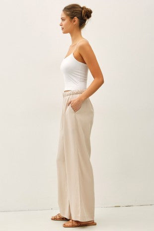 Buttery-soft wide leg pull-on pants in sand – women's boutique pants