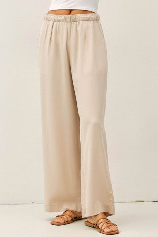 Brenda Wide Leg Pant in sand – women's pull-on wide leg pants with elastic waist | Glitz Fine Clothing