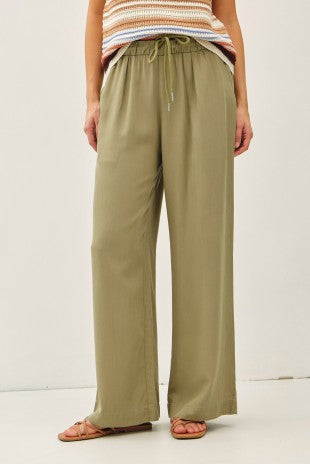 Brenda Wide Leg Pant in olive – women's pull-on wide leg pants with elastic waist | Glitz Fine Clothing