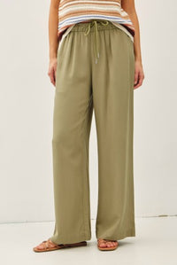 Brenda Wide Leg Pant in olive – women's pull-on wide leg pants with elastic waist | Glitz Fine Clothing