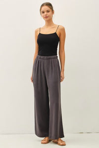 Brenda Wide Leg Pant in charcoal – women's pull-on wide leg pants with elastic waist | Glitz Fine Clothing