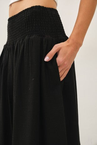 Breezy black maxi skirt with side pocket and embroidered detailing – Glitz Fine Clothing
