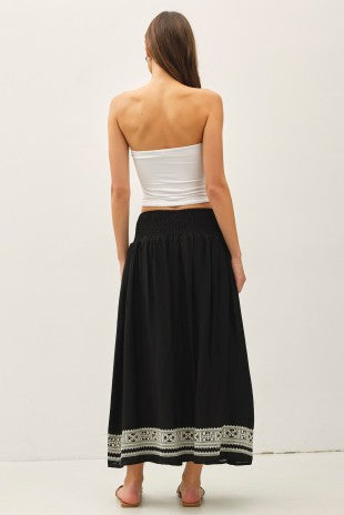 Black linen blend maxi skirt for women – Keegan Embroidered Maxi Skirt from Glitz Fine Clothing, Turlock CA