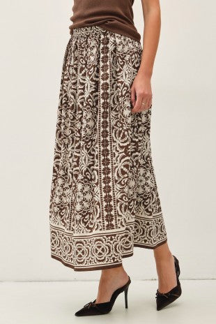 Charlie printed midi skirt in brown, front view
