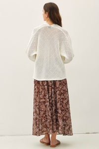 Brown paisley chiffon midi skirt for women – Longview Flowy Midi Skirt from Glitz Fine Clothing, Turlock CA