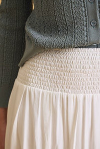 White rayon midi skirt for women – Marty Smocked Waist Midi Skirt from Glitz Fine Clothing, Turlock CA