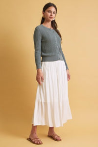 Marty Smocked Waist Midi Skirt in white, fully lined with soft swishy drape – Glitz Fine Clothing