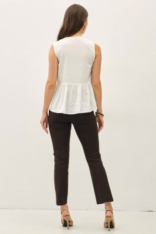 Airy ivory viscose linen peplum top, side view