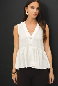 Patricia peplum linen blend top in ivory, front view