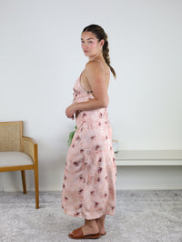 Betty Satin Floral Tie Front Midi Dress