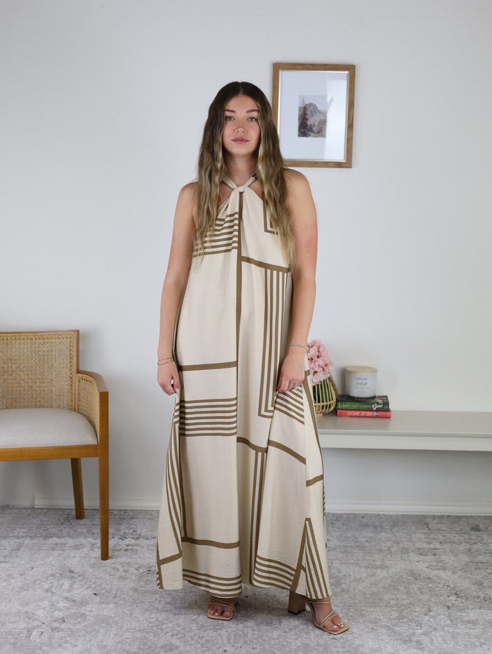 Leia Geo Print Halter Maxi Dress