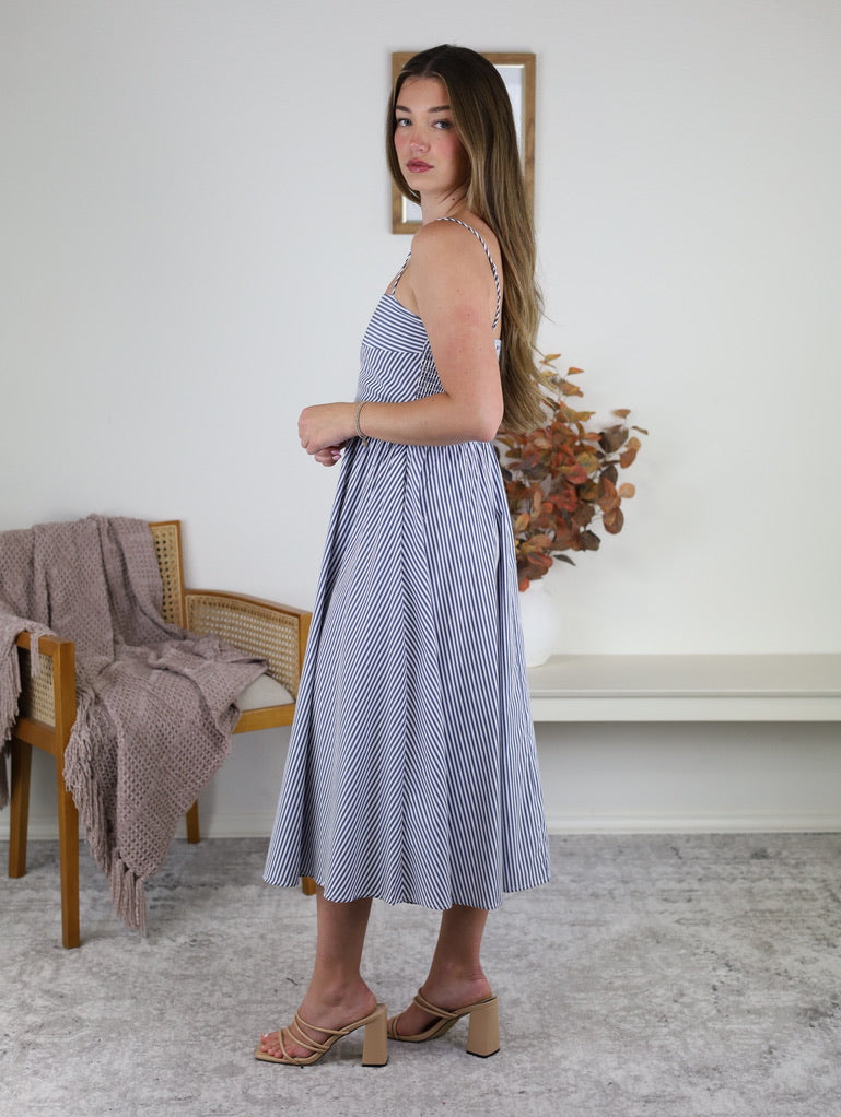 Anderson Striped Midi Dress - Navy