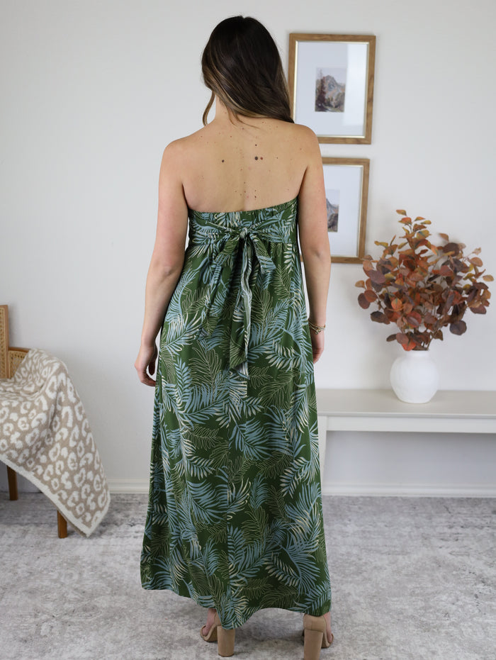 Callista Strapless Tropical Maxi Dress