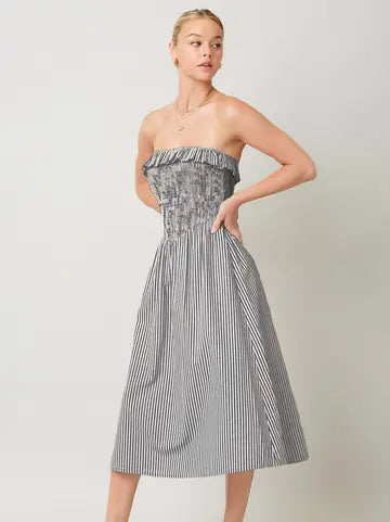Betsy Striped Strapless Midi Dress