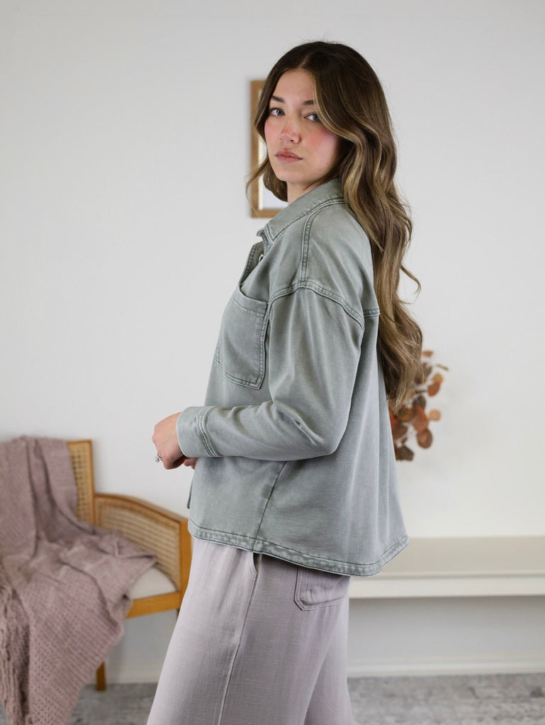 Wendy Garment Dyed Knit Denim Shacket