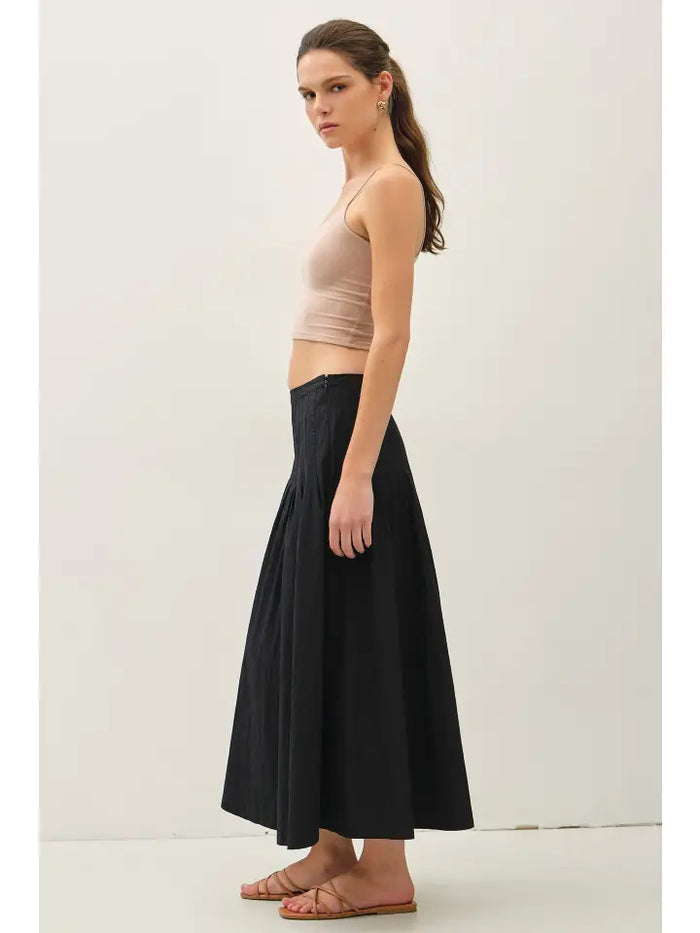 Black Walker Drop Waist Midi Skirt with crisp pleats – Glitz Fine Clothing boutique