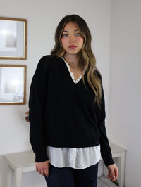 Mani V Neck Combo Sweater - Black