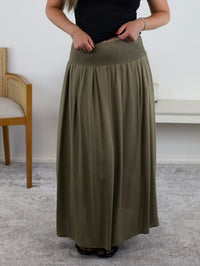 Marty Smocked Waist Midi Skirt - Moss