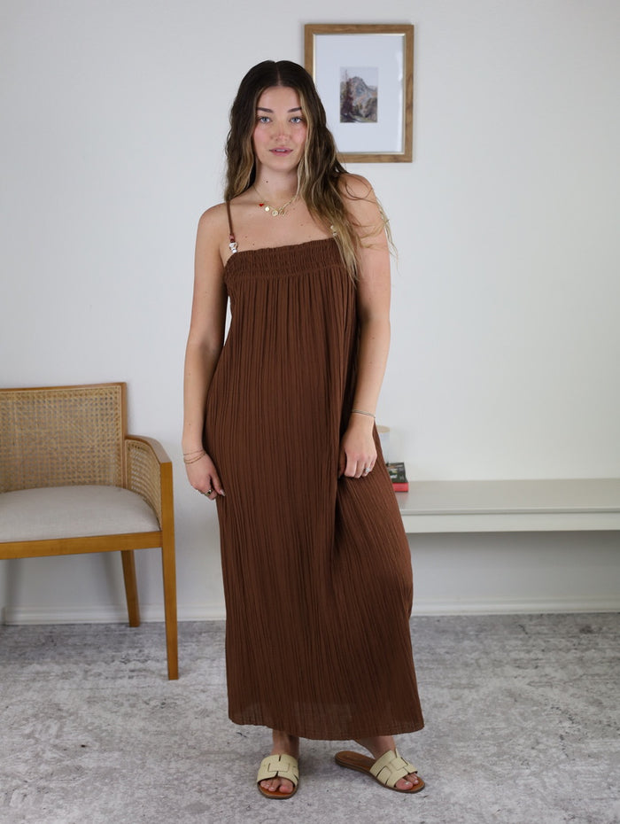 Rasha Smocked Maxi Dress with Beaded Straps