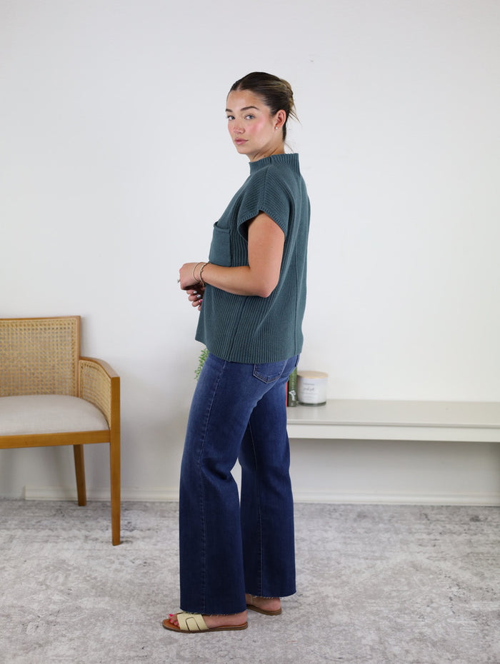 Ingrid High Rise Slim Palazzo w/Scissor Cut Hem