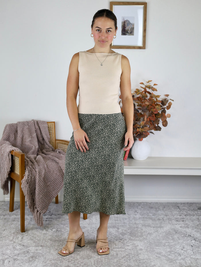 June Floral Midi Skirt - Hunter Green