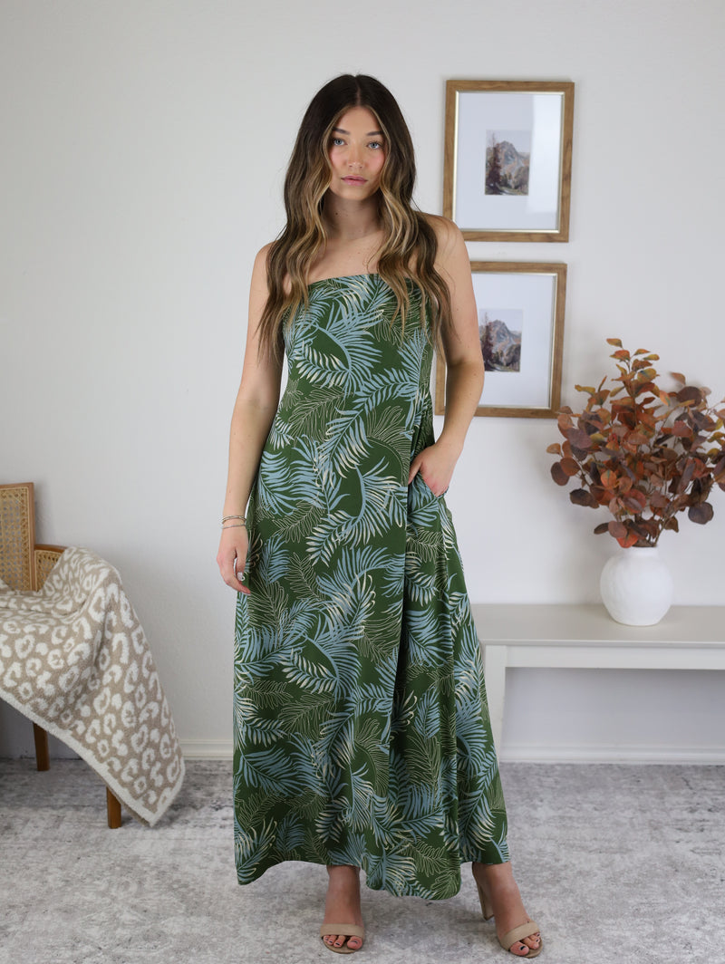 Callista Strapless Tropical Maxi Dress