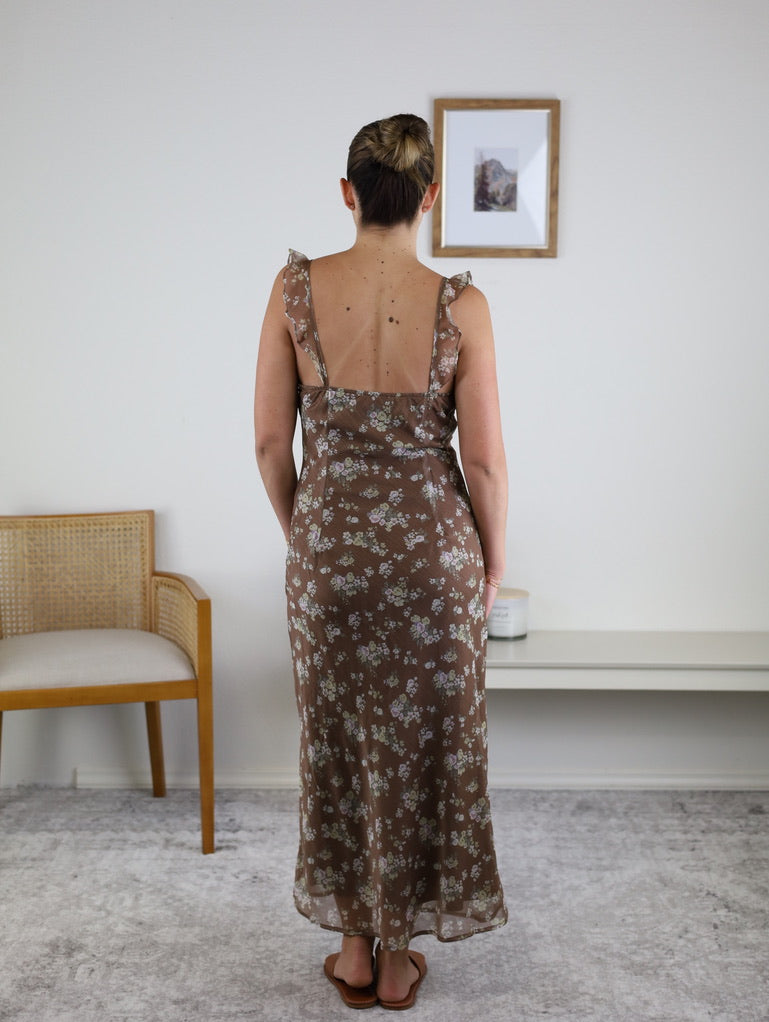 Coco Floral Ruffle Strap Midi Dress