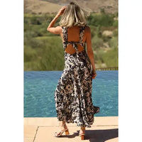 Black and ivory printed maxi dress, women's boutique dress in Turlock CA