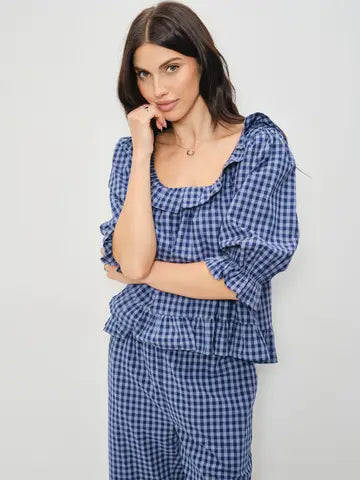 Barron gingham frill pants with elastic waistband and relaxed fit