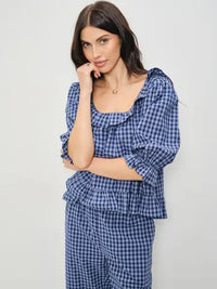 Barron gingham frill pants with elastic waistband and relaxed fit