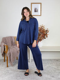 Reese Jersey Denim Button Up