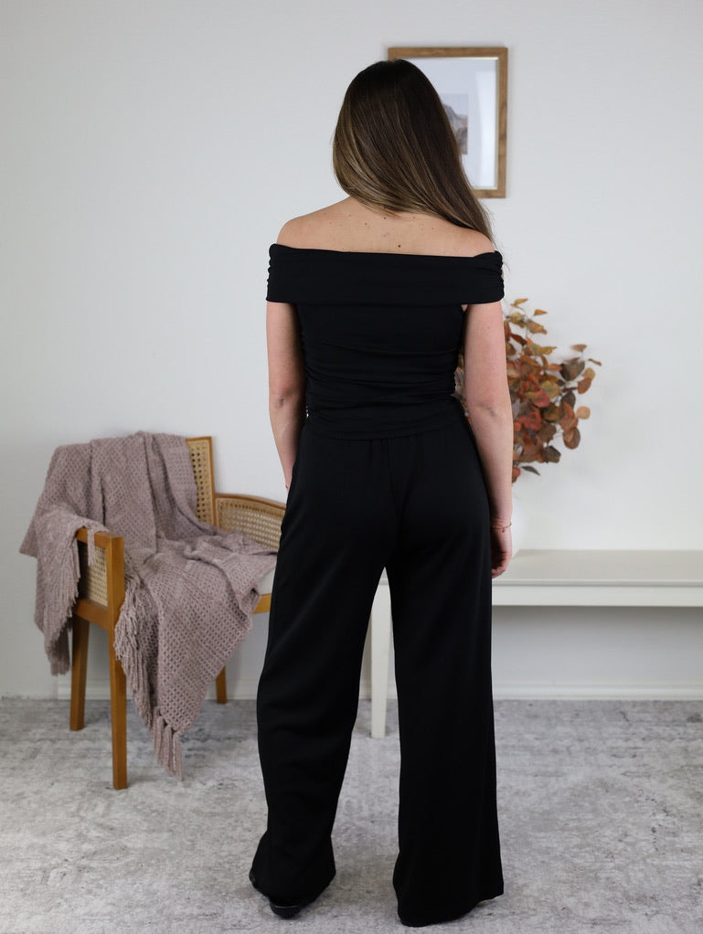 Roxanne Off Shoulder Pants Set with Ruched Top