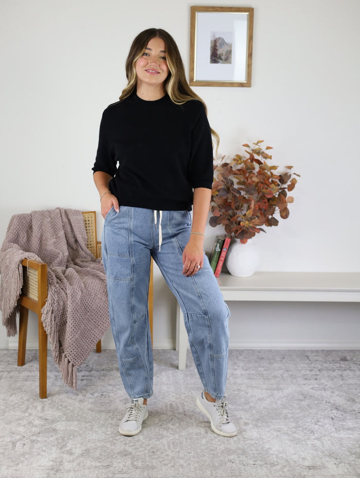 Heidi Short Sleeve Sweater - Black - Final Sale