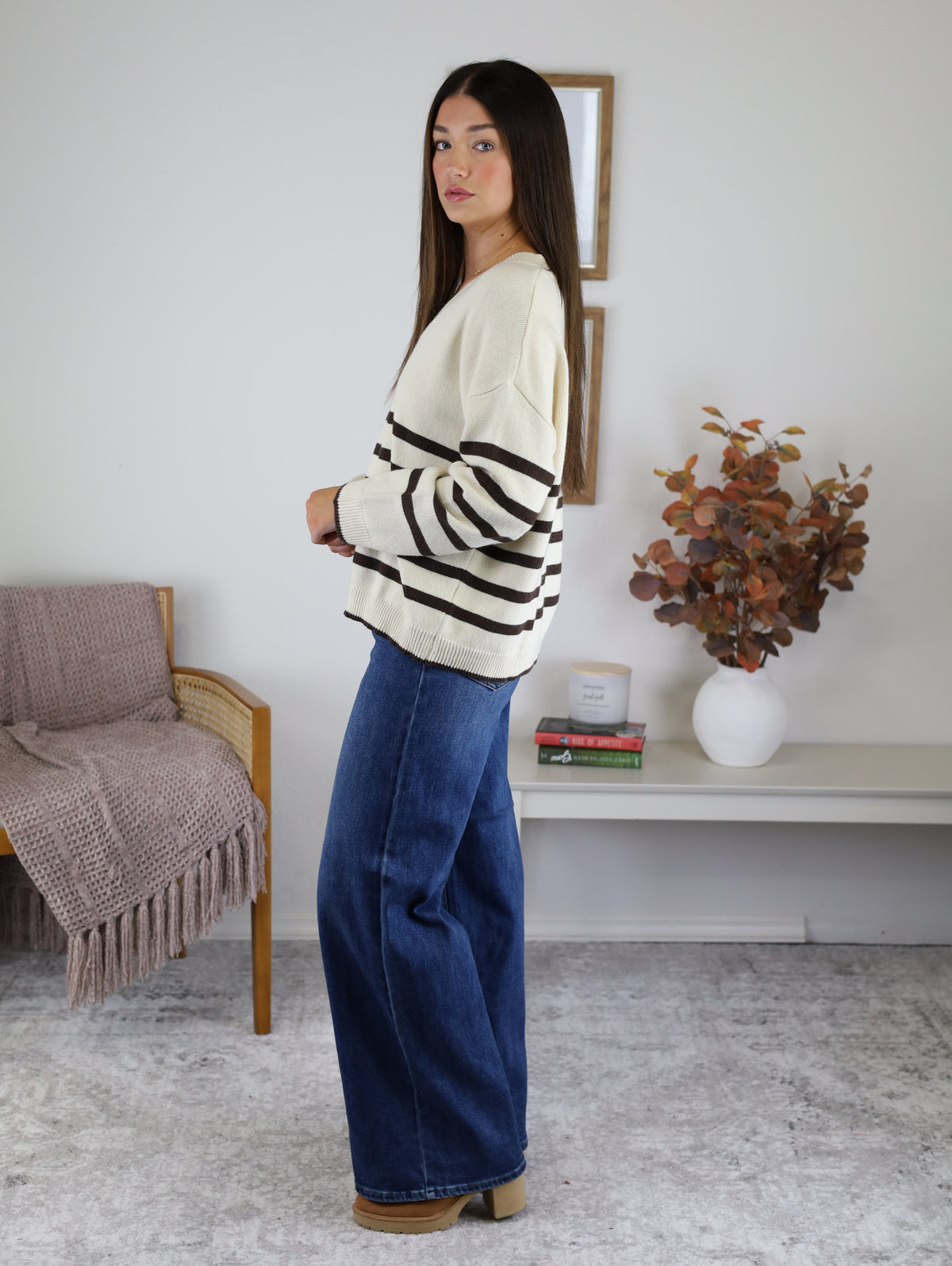 Rossi Stripe V Neck Sweater