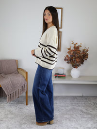 Rossi Stripe V Neck Sweater