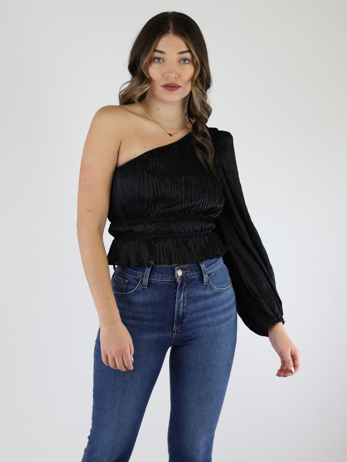 Simpson Pleated One Shoulder Top
