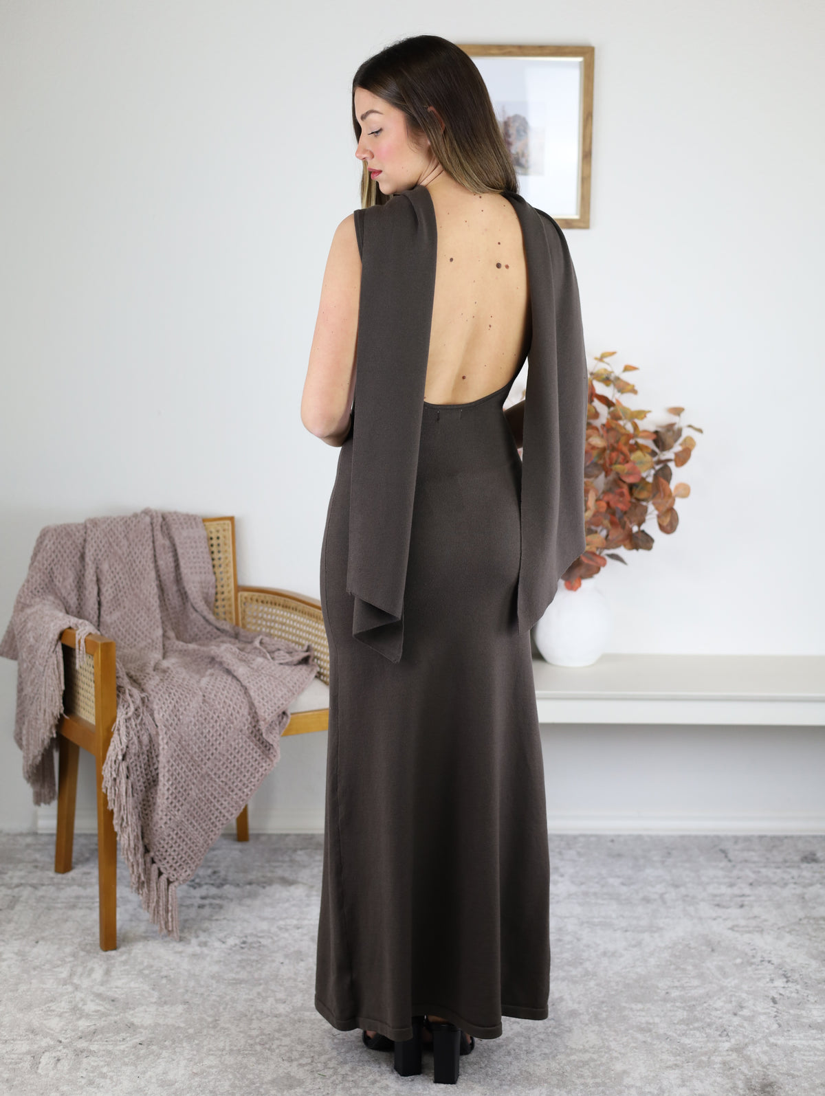 Shonda Scarf Back Sweater Maxi Dress