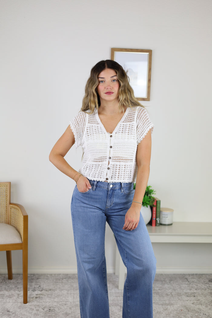 Sandra Cotton Crochet Short Sleeve Cardigan