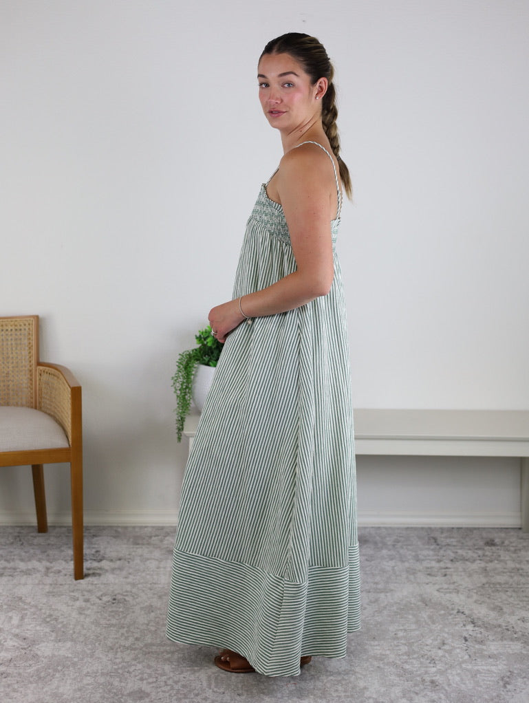 Endsley Embroidered Smocked Striped Maxi Dress