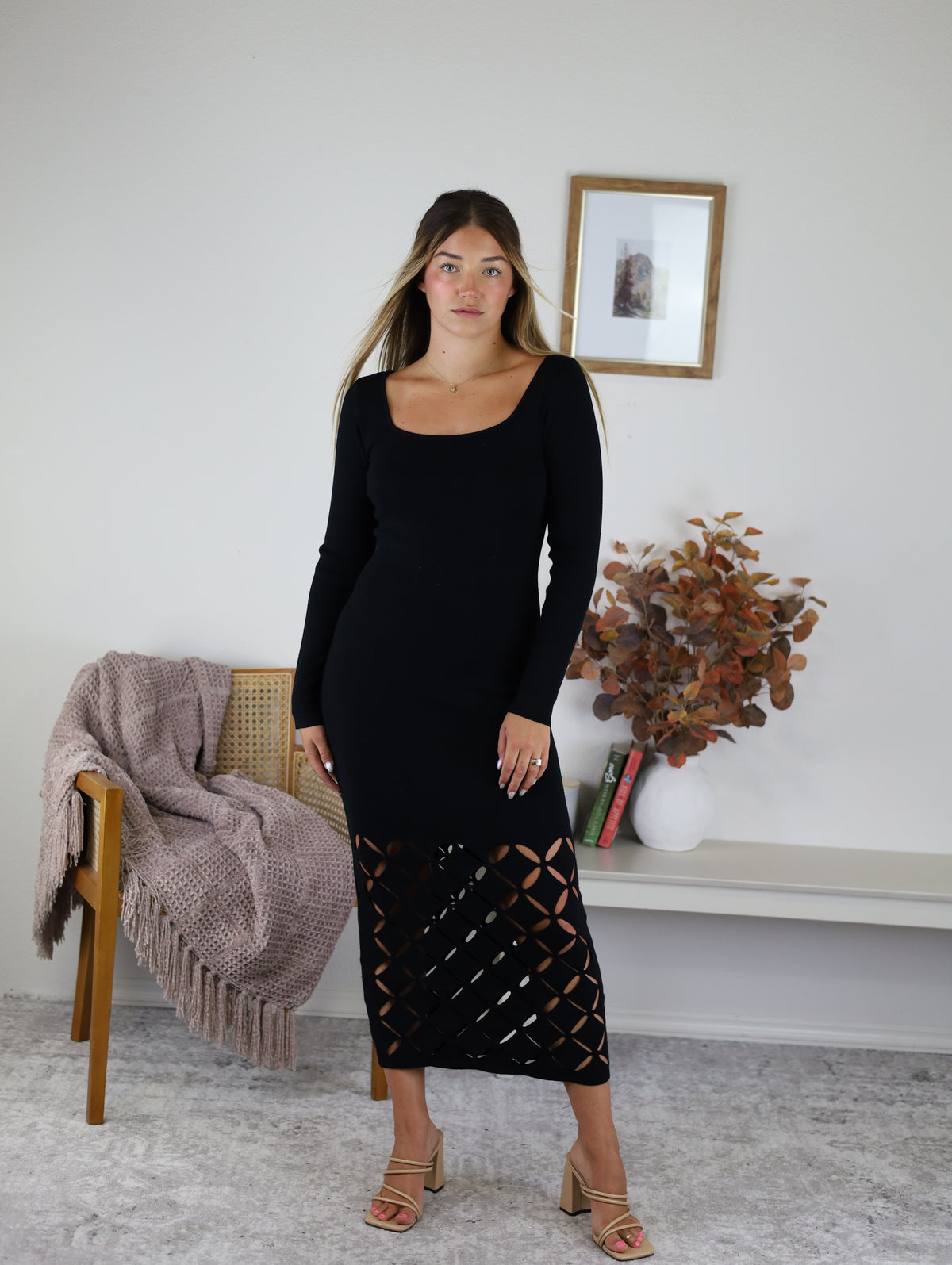 Rashi Diamond Cut Out Sweater Midi Dress