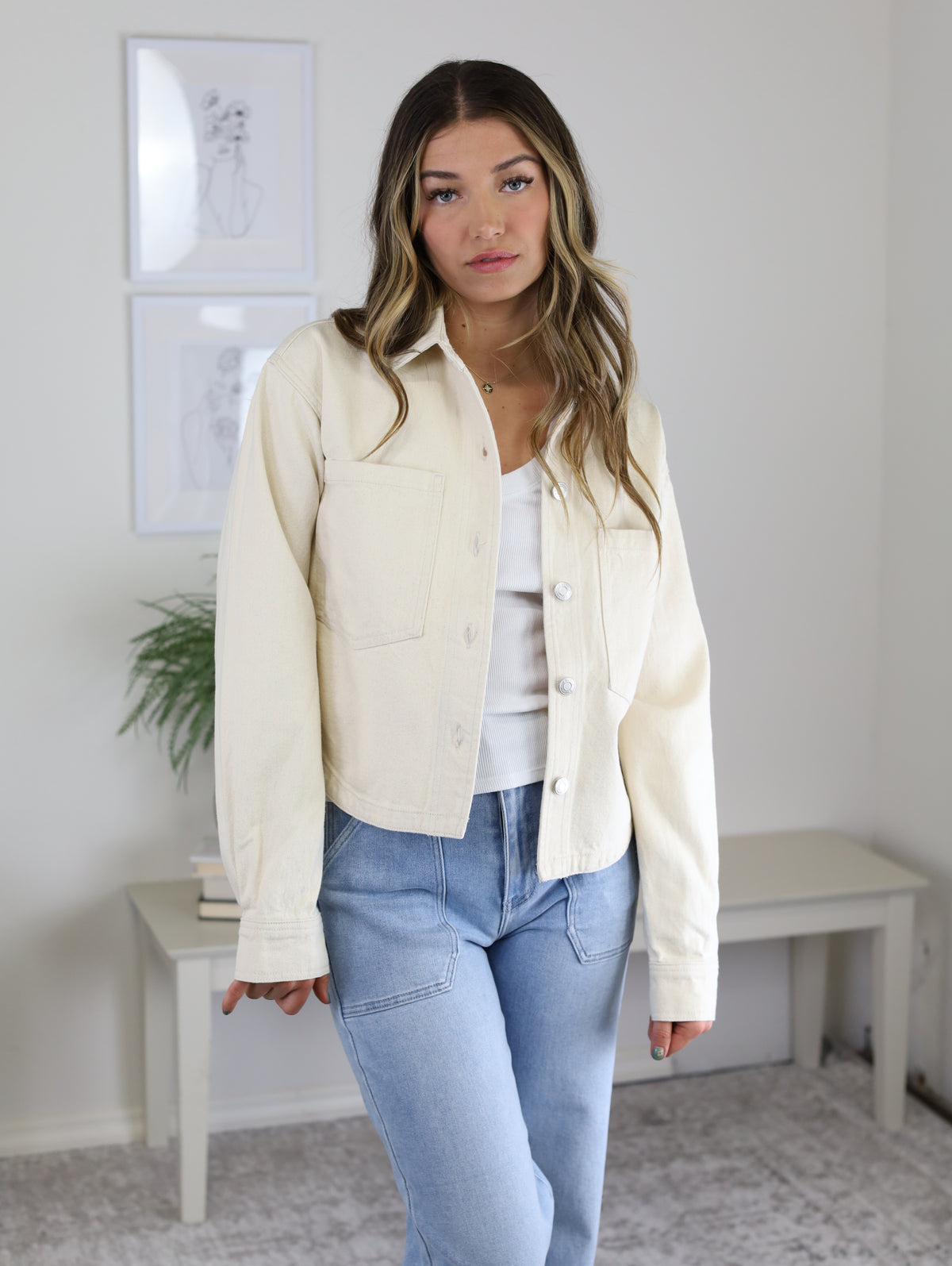 Zara Cropped Denim Jacket - Sand