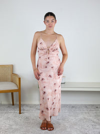 Betty Satin Floral Tie Front Midi Dress